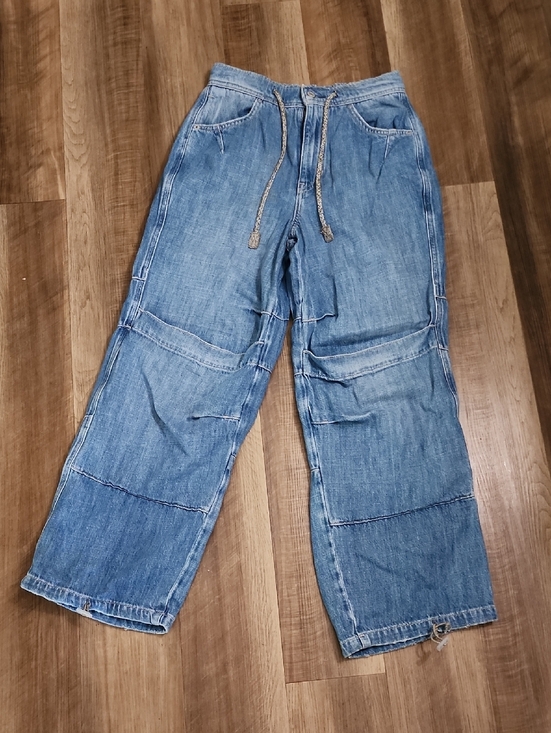 We The Free Denim - We The Free Free People Light Wash Cargo Jeans Relaxed Drawstring Waist Wide Leg